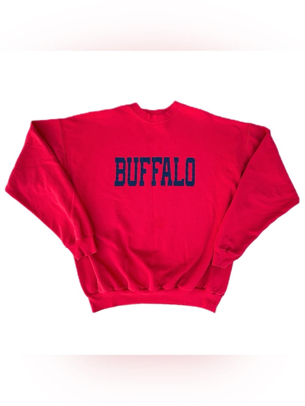 Vintage 90s Buffalo Collegiate Red Navy Blue Crewneck Pullover Sweater
